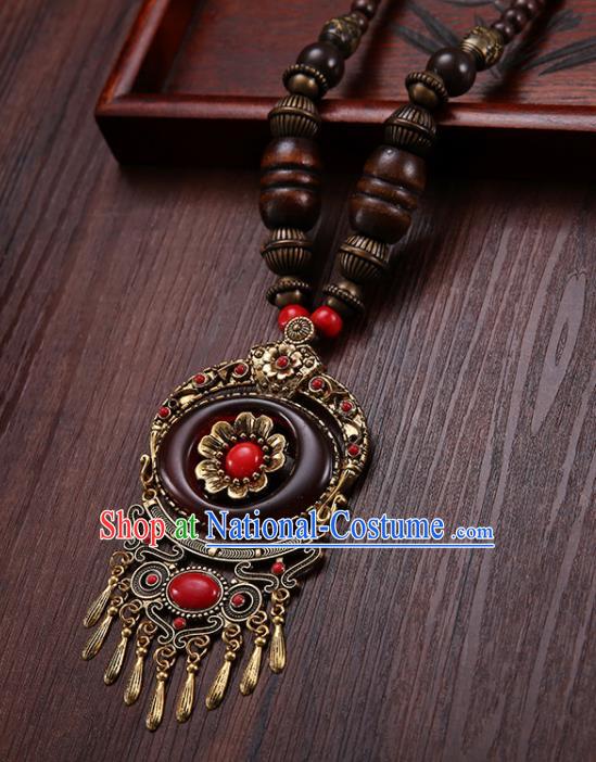 Handmade Chinese Zang Nationality Wine Red Necklace Traditional Ethnic Necklet Accessories for Women