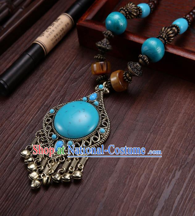 Handmade Chinese Tibetan Ethnic Blue Necklace Traditional Zang Nationality Necklet Accessories for Women