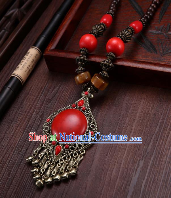 Handmade Chinese Tibetan Ethnic Red Necklace Traditional Zang Nationality Necklet Accessories for Women