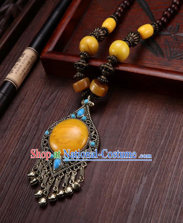 Handmade Chinese Tibetan Ethnic Yellow Necklace Traditional Zang Nationality Necklet Accessories for Women