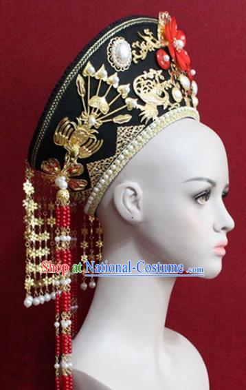 Chinese Ancient Empress Headwear Hat Traditional Qing Dynasty Queen Hair Accessories for Women