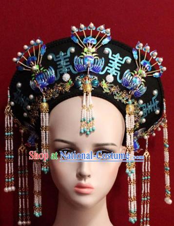 Chinese Ancient Empress Cloisonne Headwear Hat Traditional Qing Dynasty Queen Hair Accessories for Women