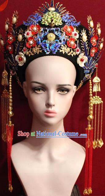 Chinese Ancient Empress Headwear Cloisonne Butterfly Hat Traditional Qing Dynasty Queen Hair Accessories for Women