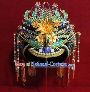 Chinese Ancient Empress Headwear Cloisonne Phoenix Hat Traditional Qing Dynasty Queen Hair Accessories for Women