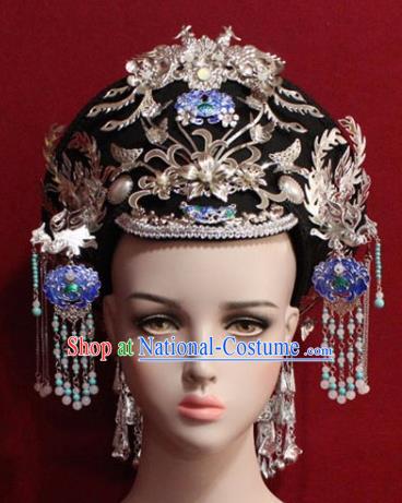 Chinese Ancient Empress Headwear Cloisonne Lotus Hat Traditional Qing Dynasty Queen Hair Accessories for Women