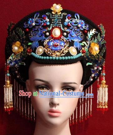 Chinese Ancient Manchu Empress Headwear Cloisonne Lotus Hat Traditional Qing Dynasty Queen Hair Accessories for Women