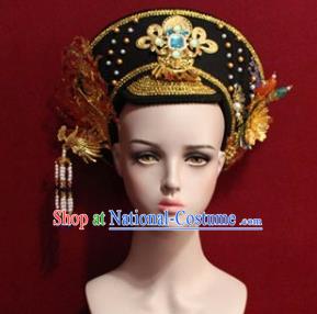 Chinese Ancient Manchu Empress Headwear Golden Phoenix Hat Traditional Qing Dynasty Queen Hair Accessories for Women