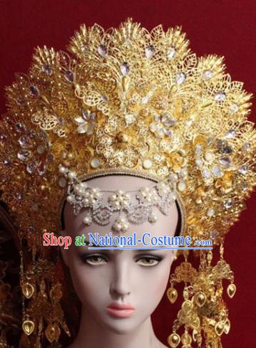 Handmade Thailand Traditional Hair Accessories Ancient Queen Golden Royal Crown for Women