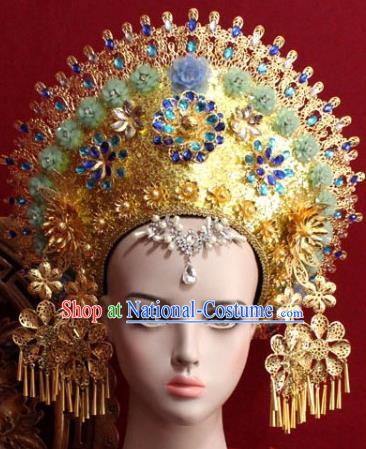 Handmade Thailand Traditional Hair Accessories Ancient Queen Green Flowers Royal Crown for Women