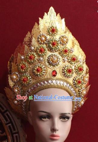 Handmade Thailand Traditional Hair Accessories Ancient Queen Red Crystal Royal Crown for Women