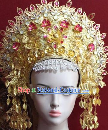 Handmade Thailand Traditional Hair Accessories Ancient Queen Rosy Crystal Royal Crown for Women