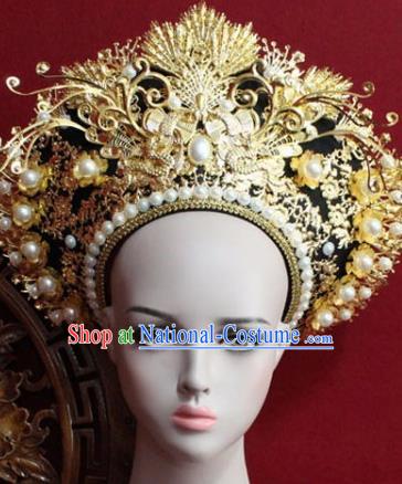 Chinese Ancient Manchu Empress Headwear Golden Hat Traditional Qing Dynasty Queen Hair Accessories for Women