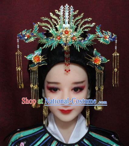 Chinese Ancient Cloisonne Phoenix Coronet Headwear Traditional Tang Dynasty Queen Hairpins Hair Accessories for Women