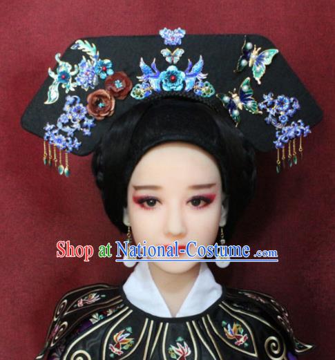 Chinese Ancient Imperial Consort Cloisonne Headwear Traditional Qing Dynasty Manchu Queen Hairpins Hair Accessories for Women