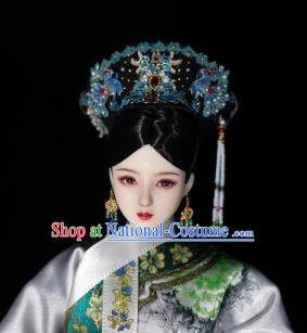 Chinese Ancient Qing Dynasty Manchu Queen Cloisonne Headwear Traditional Palace Hair Accessories for Women