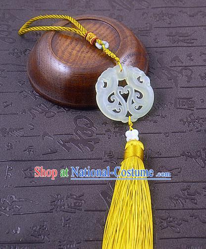 Handmade Chinese Hanfu Yellow Tassel Jade Pendant Traditional Ancient Princess Waist Accessories for Women