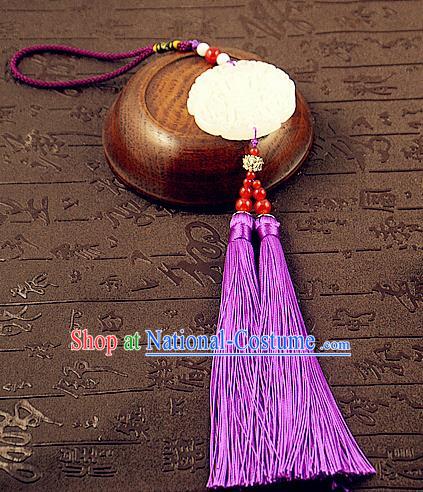 Handmade Chinese Hanfu Purple Tassel Jade Pendant Traditional Ancient Princess Waist Accessories for Women