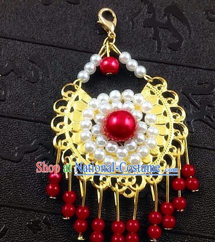 Chinese Ancient Princess Red Beads Tassel Eyebrows Pendant Hairpins Traditional Palace Hair Accessories for Women