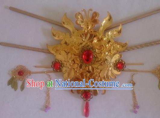 Chinese Ancient Princess Golden Hair Crown Hairpins Traditional Palace Hair Accessories for Women