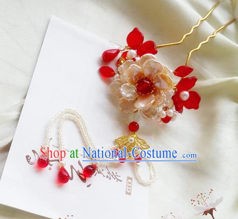 Chinese Ancient Princess Shell Peony Tassel Hairpins Traditional Palace Hair Accessories for Women