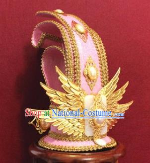 Handmade Chinese Han Dynasty Prince Pink Hairdo Crown Traditional Ancient Swordsman Hair Accessories for Men