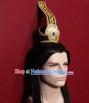 Handmade Chinese Han Dynasty Prince Black Hairdo Crown Traditional Ancient Swordsman Hair Accessories for Men