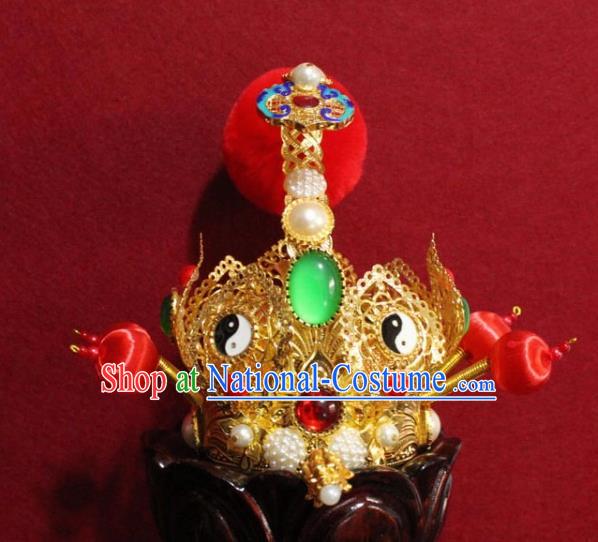 Handmade Chinese Taoism Jadeite Hairdo Crown Traditional Ancient Taoist Swordsman Hair Accessories for Men