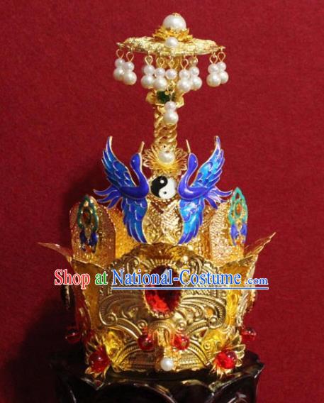 Handmade Chinese Taoism Cloisonne Cranes Hairdo Crown Traditional Ancient Taoist Swordsman Hair Accessories for Men