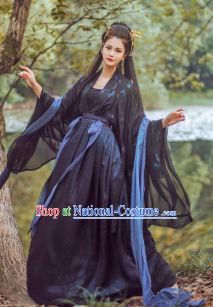 Chinese Traditional Jin Dynasty Imperial Consort Black Hanfu Dress Ancient Peri Goddess Costume for Women