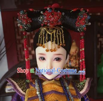 Chinese Ancient Court Lady Tassel Headwear Traditional Qing Dynasty Palace Manchu Hair Accessories for Women