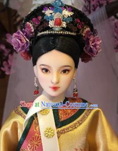 Chinese Ancient Manchu Imperial Consort Hat Headwear Traditional Qing Dynasty Palace Hair Accessories for Women