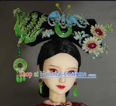 Chinese Ancient Palace Manchu Imperial Consort Headwear Traditional Qing Dynasty Queen Hair Accessories for Women