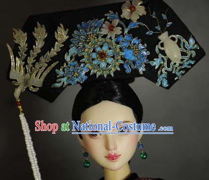 Chinese Ancient Palace Manchu Imperial Consort Cloisonne Headwear Traditional Qing Dynasty Queen Hair Accessories for Women