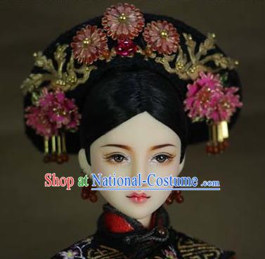 Chinese Ancient Palace Imperial Consort Hair Ornament Headwear Traditional Qing Dynasty Manchu Queen Hair Accessories for Women