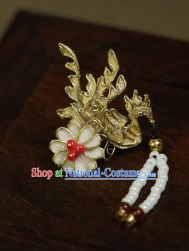 Chinese Ancient Cloisonne Golden Phoenix Hairpins Traditional Qing Dynasty Palace Manchu Imperial Consort Hair Accessories for Women