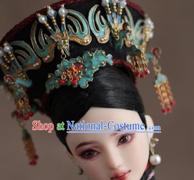 Chinese Ancient Palace Empress Phoenix Hat Headwear Traditional Qing Dynasty Manchu Queen Hair Accessories for Women