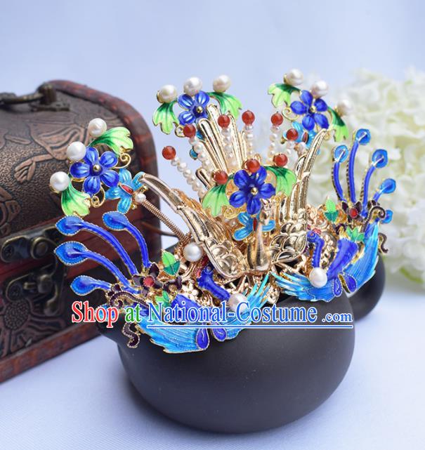 Chinese Ancient Princess Cloisonne Phoenix Hairpins Traditional Hanfu Hair Accessories for Women