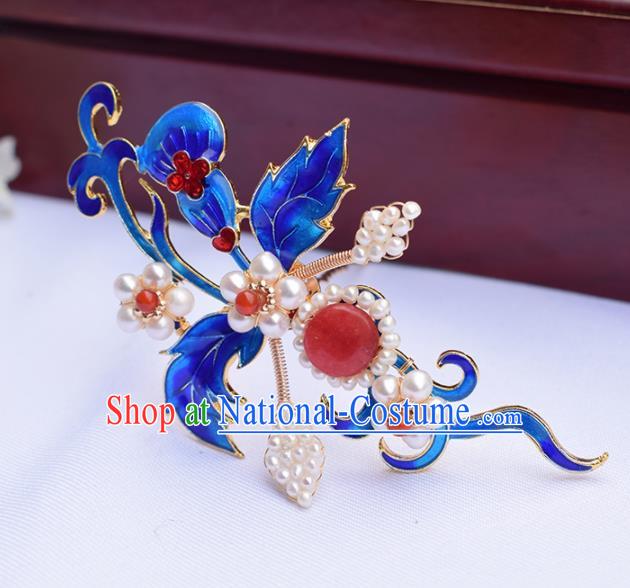 Chinese Ancient Princess Cloisonne Pearls Hair Stick Hairpins Traditional Hanfu Hair Accessories for Women