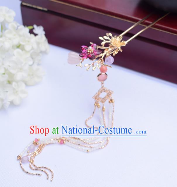 Chinese Ancient Princess Golden Hairpins Tassel Step Shake Traditional Hanfu Hair Accessories for Women