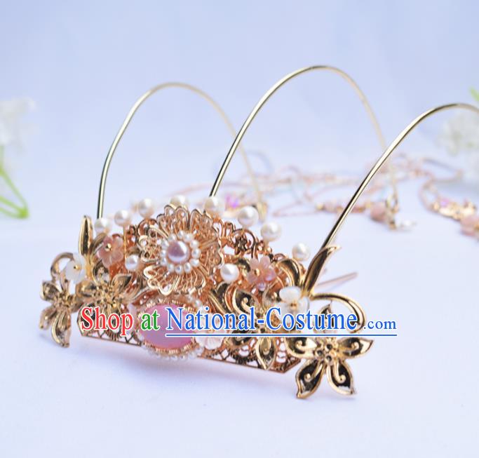 Chinese Ancient Princess Hairpins Rose Chalcedony Tassel Phoenix Coronet Traditional Hanfu Hair Accessories for Women