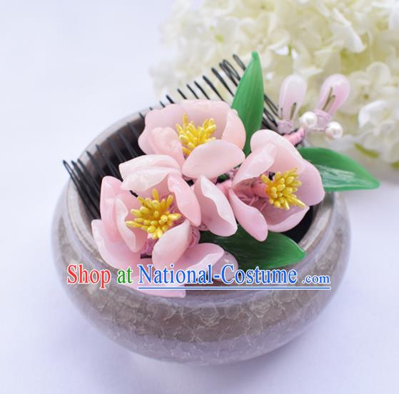 Chinese Ancient Princess Pink Flowers Hair Comb Hairpins Traditional Hanfu Hair Accessories for Women