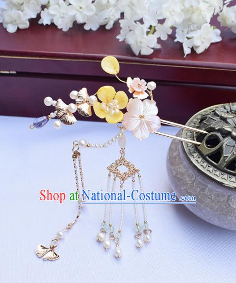 Chinese Ancient Princess Ginkgo Leaf Tassel Hairpins Traditional Hanfu Hair Accessories for Women