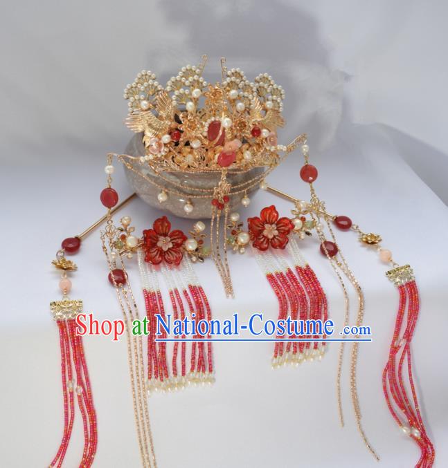 Chinese Ancient Princess Palace Pine Hair Crown Hairpins Traditional Handmade Hanfu Hair Accessories Complete Set for Women