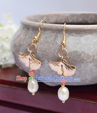 Chinese Ancient Princess Ear Accessories Traditional Hanfu Ginkgo Leaf Tassel Earrings for Women