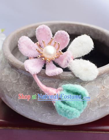 Chinese Ancient Princess Velvet Flowers Hair Stick Hairpins Traditional Hanfu Hair Accessories for Women