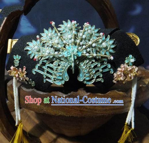 Chinese Ancient Palace Queen Cloisonne Phoenix Headwear Traditional Qing Dynasty Manchu Empress Hair Accessories for Women