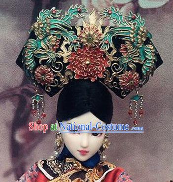 Chinese Ancient Palace Queen Headwear Phoenix Coronet Traditional Qing Dynasty Manchu Empress Hair Accessories for Women