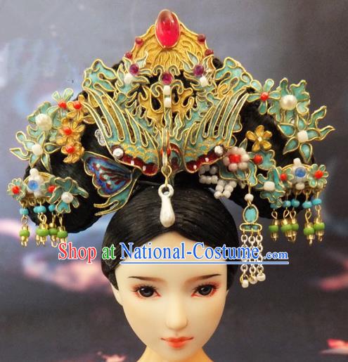 Chinese Ancient Palace Queen Phoenix Headwear Traditional Qing Dynasty Manchu Empress Hair Accessories for Women