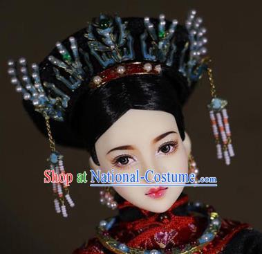 Chinese Ancient Empress Cloisonne Phoenix Headwear Traditional Qing Dynasty Palace Manchu Queen Hair Accessories for Women