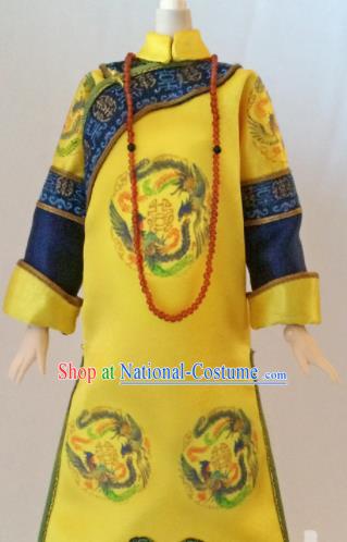 Chinese Qing Dynasty Manchu Empress Yellow Qipao Dress Ancient Queen Embroidered Historical Costume for Women